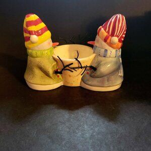Vintage Snowman Ceramic Votive Candle Holder